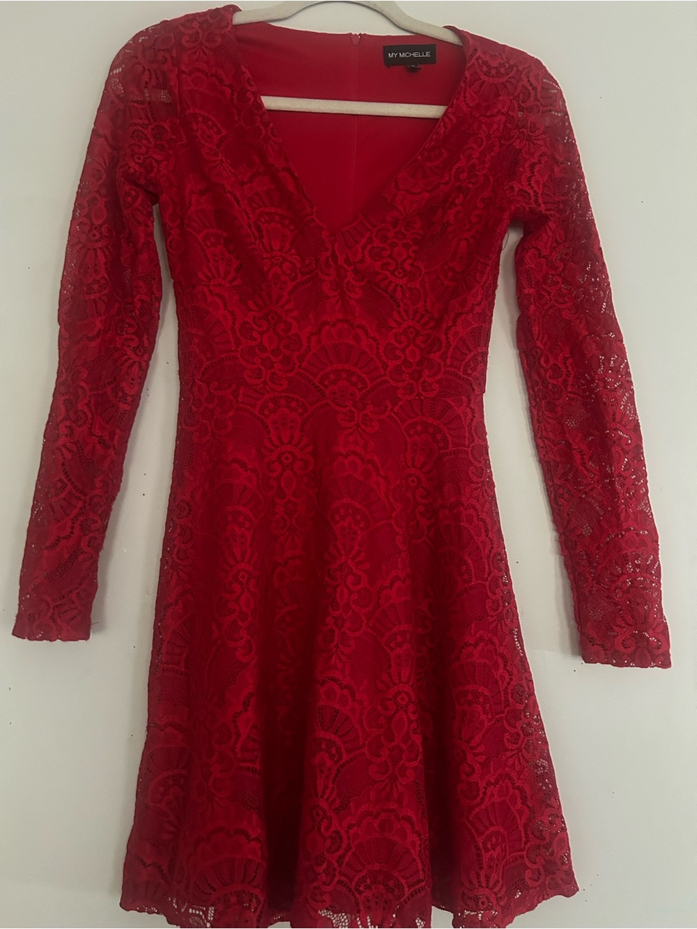 My Michelle Red Lace V-Neck Skater Dress